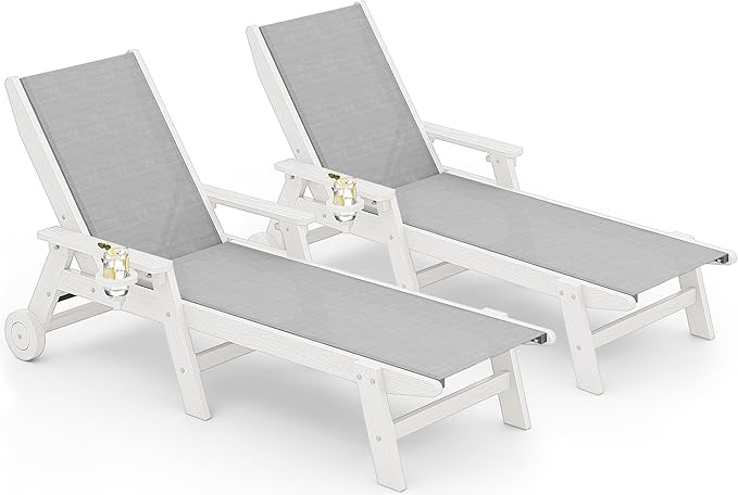 SERWALL Textilene Patio Chaise Lounge Chair Set of 2, 5 Positions Outdoor by SERWALL