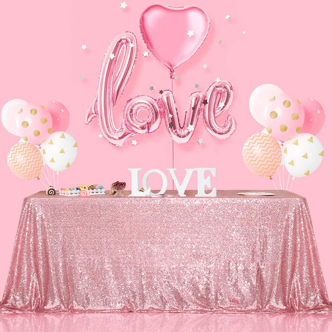 SquarePie Sequin Tablecloth 60 x 102 Inch Fuchsia Pink Sparkly Table Linen for Wedding Party