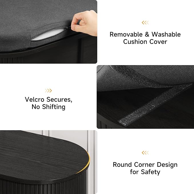 Oval Shoe Storage Bench with Padded Seat Cushion, 2-Tier Fluted Shoe Cabinet - Image 5
