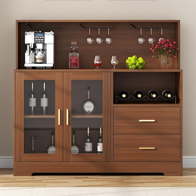 Auromie Wine Bar Cabinet with LED Light, Home Coffee Cabinet with Wine and - Image 3