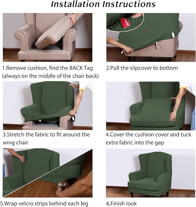 Turquoize Wingback Chair Covers 2 Piece Wing Chair Slipcover Stretch Slipcovers - Image 6