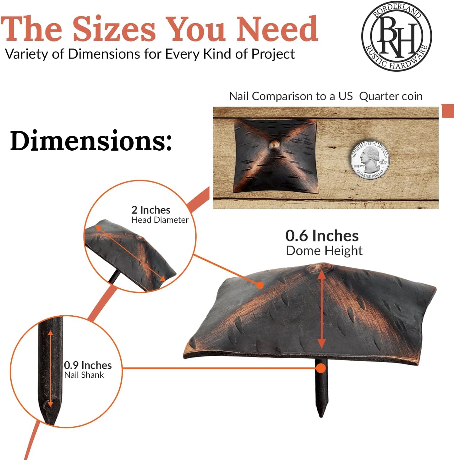 25 Pack 2" Square Head Iron Clavos Decorative Nails – Oil Rubbed Bronze – Handmade Rustic Square Fasteners for Farmhouse Shutters, Barn Doors, Shutters, and Gates – Ornamental Wood Accent