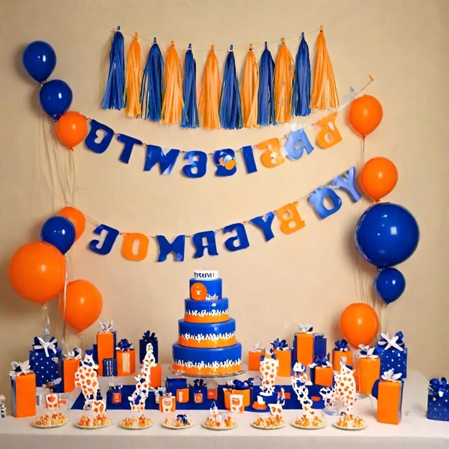 Orange and Blue Tassel Garland Banner Paper Tassels for Party Decorations,Pack of 20