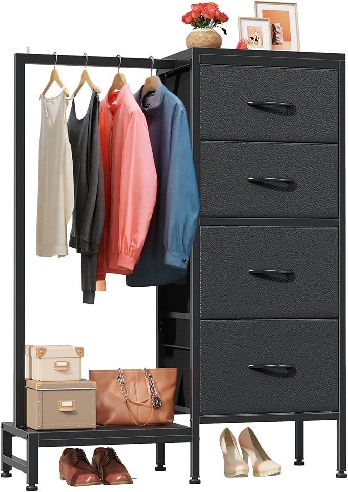 HIGDBFE Dresser with Hanging Rack, 4 Drawers Small Closet by HIGDBFE