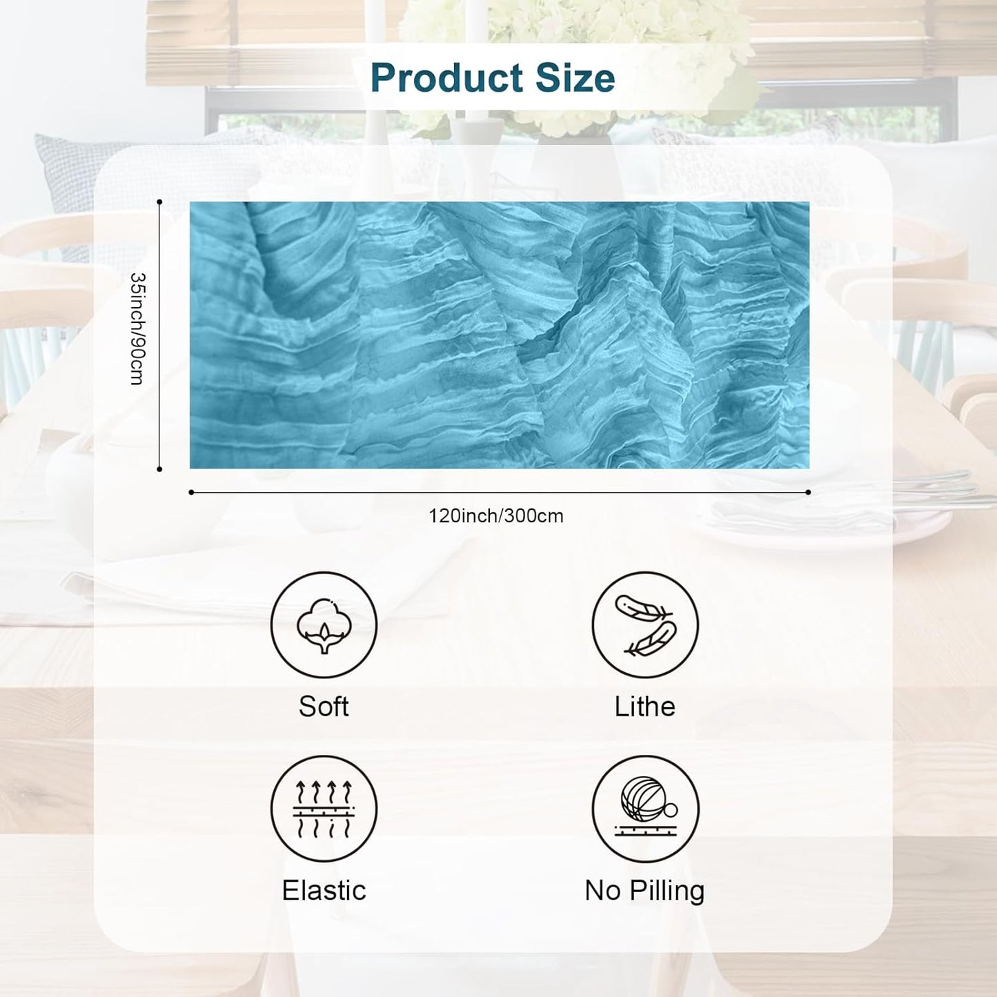 6 Pack Baby Blue Cheesecloth Table Runner 35x120 Inch 10Ft Rustic Gauze Cheese Cloth Table Runner Sheer Cheesecloth Table Runners for Wedding Party Bridal Shower Decoration