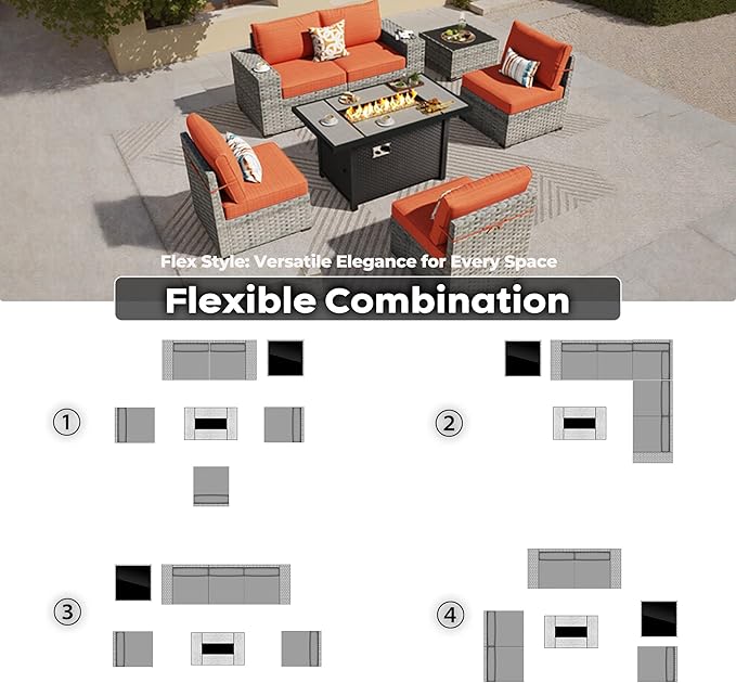 ovios 7 Pieces Patio Furniture Set, Outdoor Wicker Sectional Sofa - Image 7