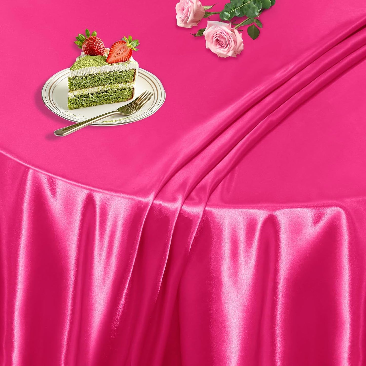 KKJIAF 1 Pack Round Table Cloths 90 Inch, Hot Pink Overlay Round Satin Table Cover, Silky Satin Dining Tablecloths for Wedding Buffet Parties Banquet Decoration