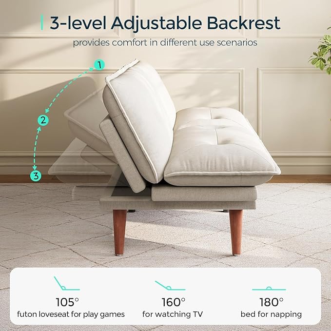 LINSY HOME Futon Sofa Bed, 3 in 1 Convertible Comfy Loveseat Sleeper Sofa Bed - Image 3