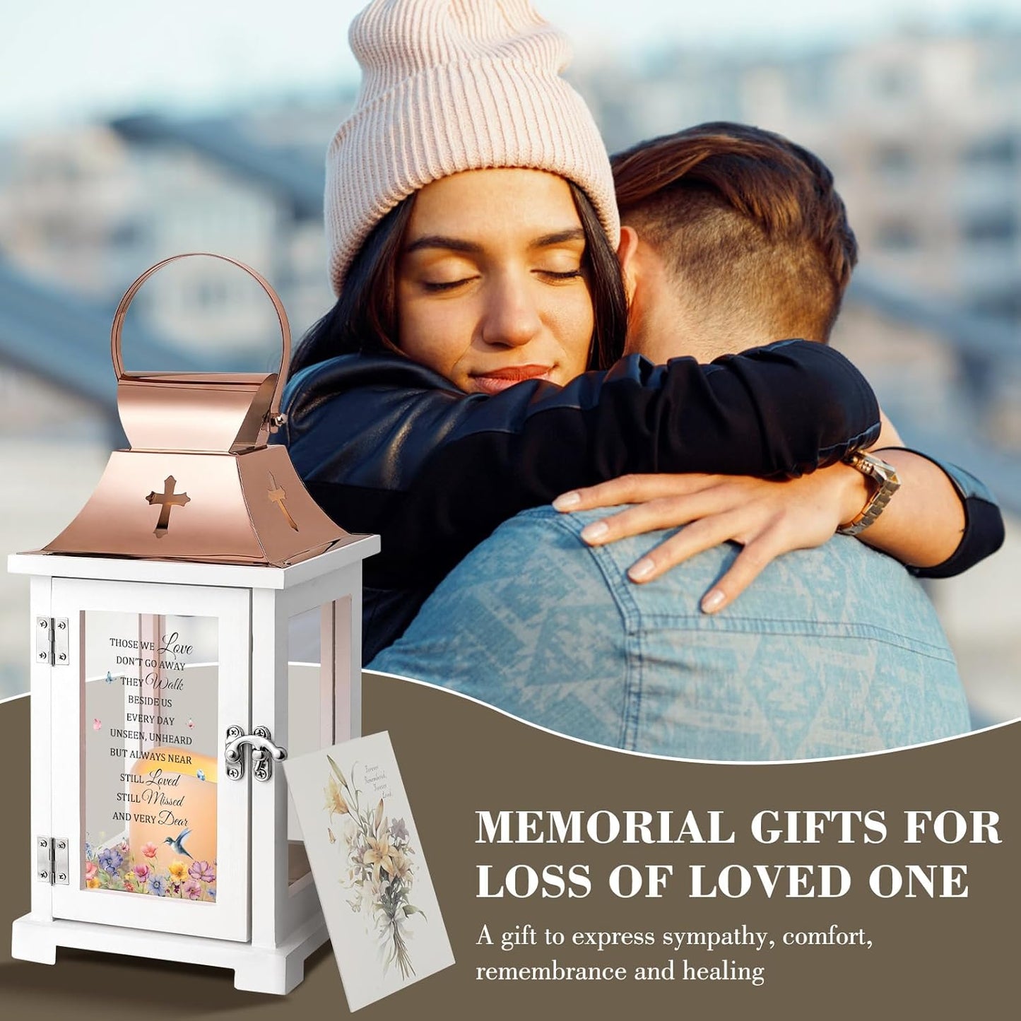 Memorial Lantern, Sympathy Bereavement Gifts Ideas for Loss of Loved One Mother Father, Condolences Funeral Gifts in Memory of Loved One with LED Candle