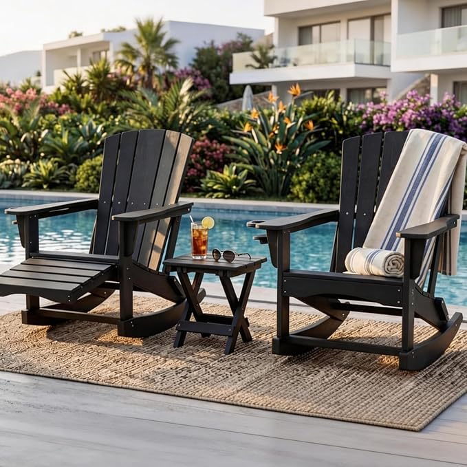 Adirondack Rocking Chair with Retractable Ottoman, Outdoor Folding Adirondack - Image 2