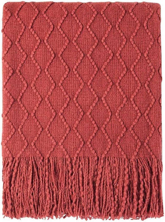 BOURINA Rust Throw Blanket 60x80 Inches Throw Textured Solid Soft Sofa Throw by BOURINA