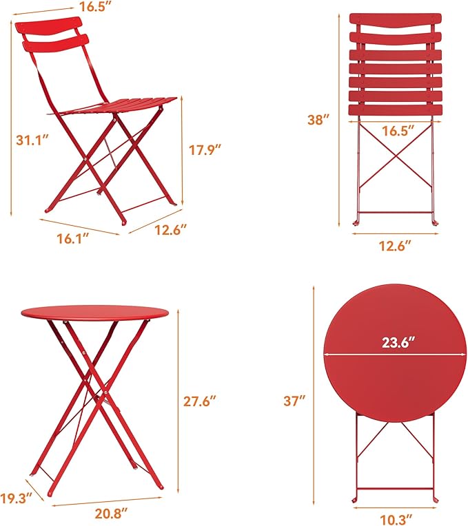 GarveeLife 3 Piece Patio Bistro Set, Folding Patio Bistro Table and Chairs Set - Image 8