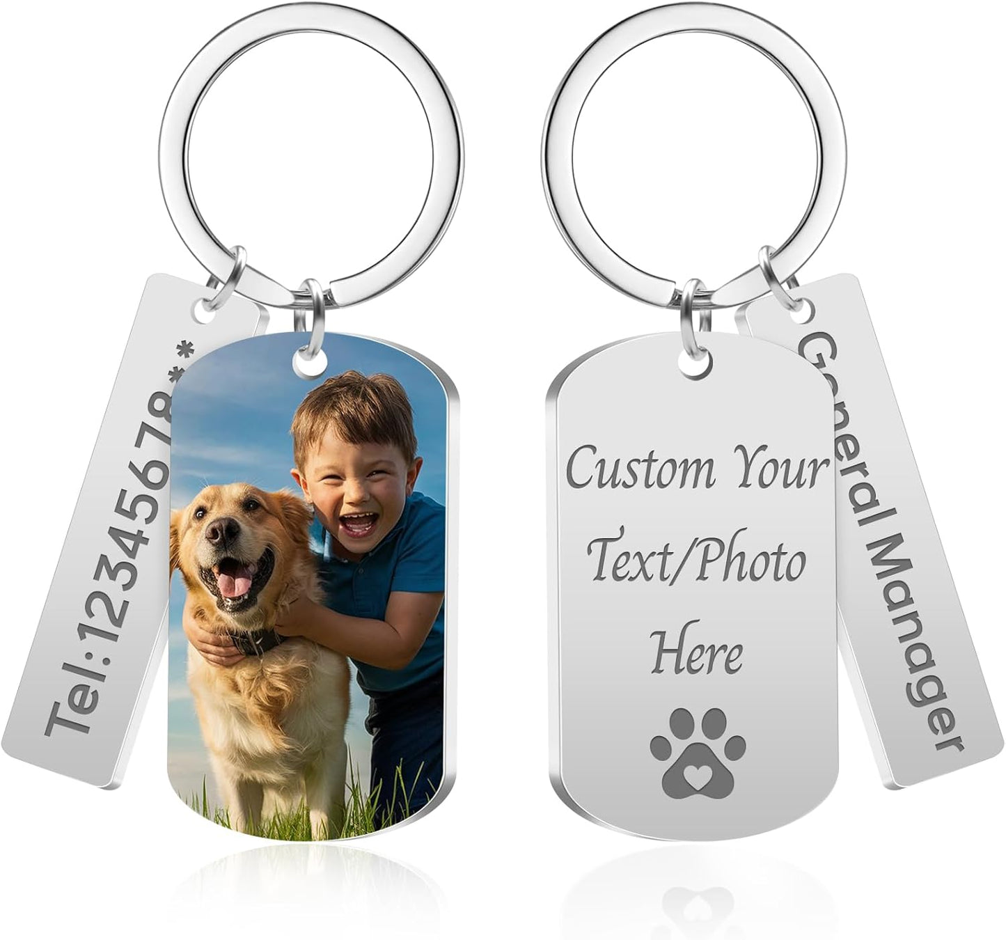 Custom Keychain with Picture, Personalized Photo Keychain with LOGO Text, Customized Gifts for Boyfriend Couple