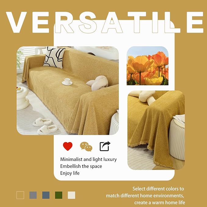 DREAMINGO Modern Minimalism Mustard Yellow Couch Cover Sectional Sofa Covers - Image 5