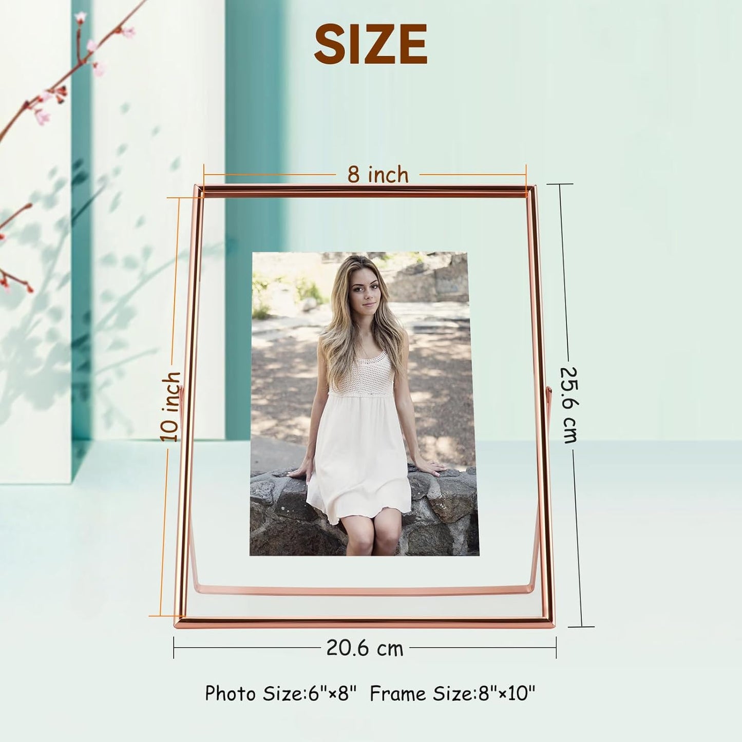 Rose Gold Floating Frame, 8"x10", Vertical, For Picture 7x9, 6x8, 5x7, Tabletop Shelf Photo Frame For Lady or Girl, Classy Gift For Anniversary, Wedding, or Birthday