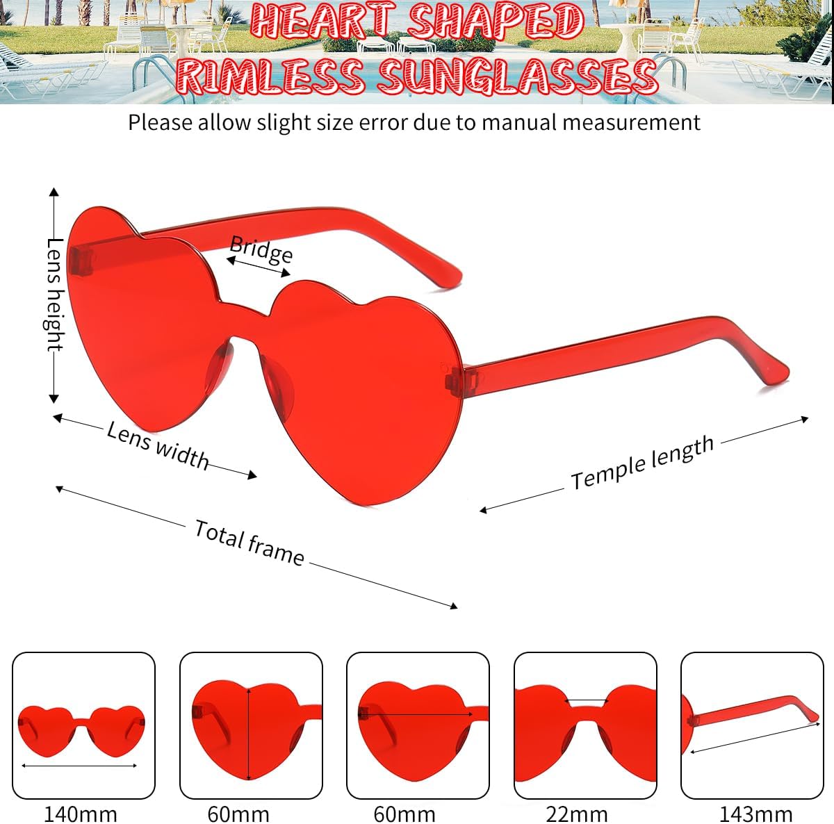 12/20/24 Pairs Heart Sunglasses for Women Men, Trendy Heart Shaped Rimless Transparent Sunglasses, Bachelorette Party