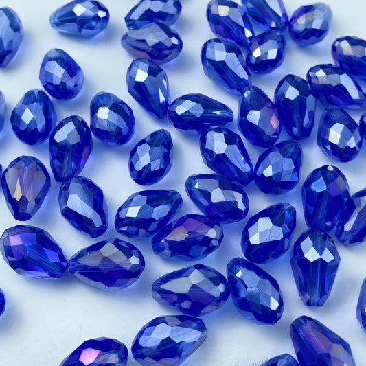 50pcs 10x15mm Teardrop Crystal Glass Beads Vertical Hole Faceted Glass Teardrop Spacer Beads for Bracelets Necklace Earring DIY Jewelry Making Craft(Blue AB)