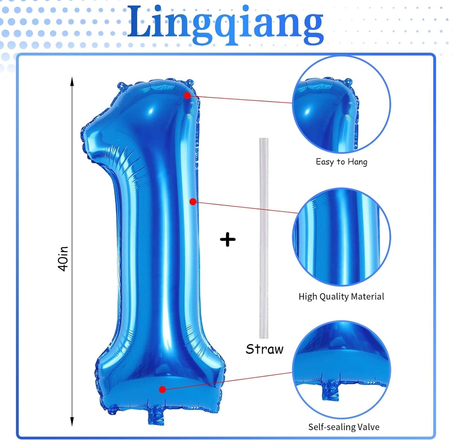 40'' Blue Number 1 Balloons, Giant Self Inflating Foil Number Balloons Set 0-9, Large Digital 1 Helium Balloon for Men Boys 1st Birthday Baby Shower Party Decorations Anniversary Photo Shoot Supplies