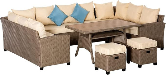 Outsunny 6 Piece Patio Furniture Set, PE Wicker Outdoor Furniture Conversation by Outsunny