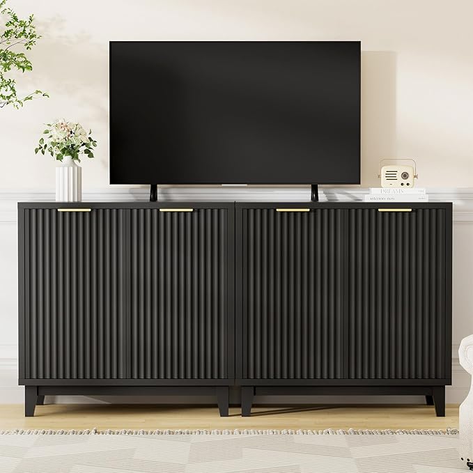 Fluted Cabinet with Storage, 2 Doors Sideboard Buffet, Mid Century Modern - Image 8