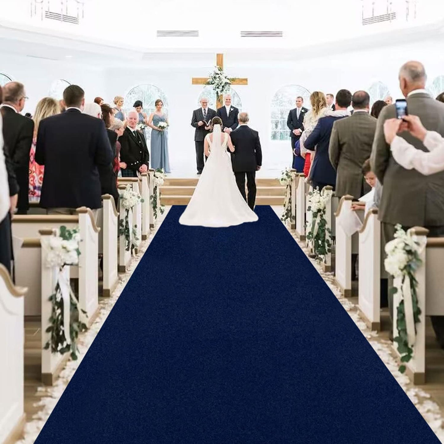 MODFUNS Aisle Runners for Wedddings Navy Blue Aisle Runner Rug 4FTx25FT Velvet Carpet Wedding Runner Bridal Shower Runway Carpet with Carpet Tapes Vintage Wedding Rug Beach Party Decorations