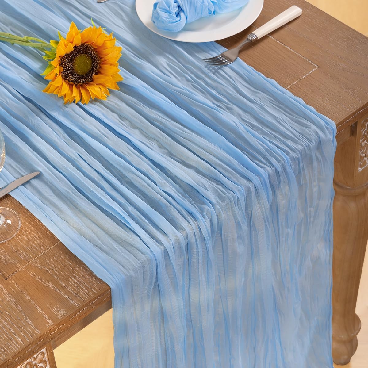 Baby Blue Cheesecloth Table Runner 12 Pack Fall Table Runners Boho Gauze 120 Inches Light Blue Cheese Cloth Fall Table Decorations for Thanksgiving Wedding Bridal Baby Boy Shower Party