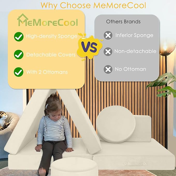 MeMoreCool Kids Play Couch, 8-Piece Modular Foam Sofa - Image 4