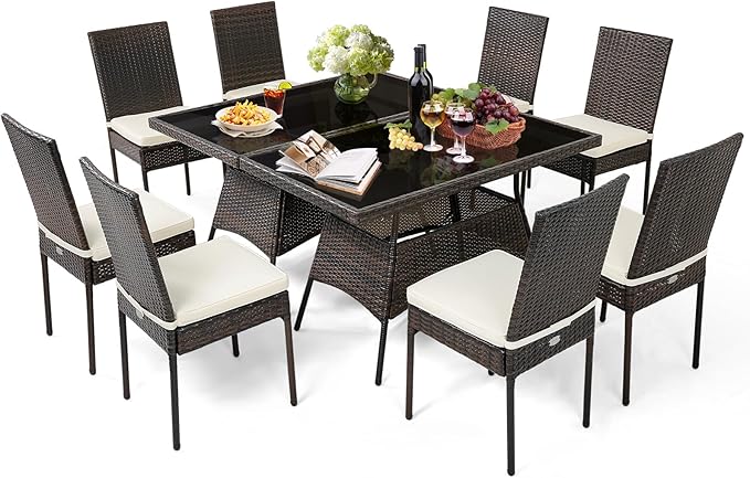 Tangkula 10 Pieces Wicker Patio Dining Set, Outdoor Rattan Table & Chairs Set by TANGKULA