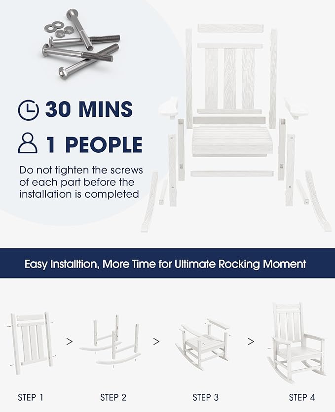 KINGYES Oversized Outdoor Rocking Chair Set of 6, All-Weather Patio Rocking - Image 6