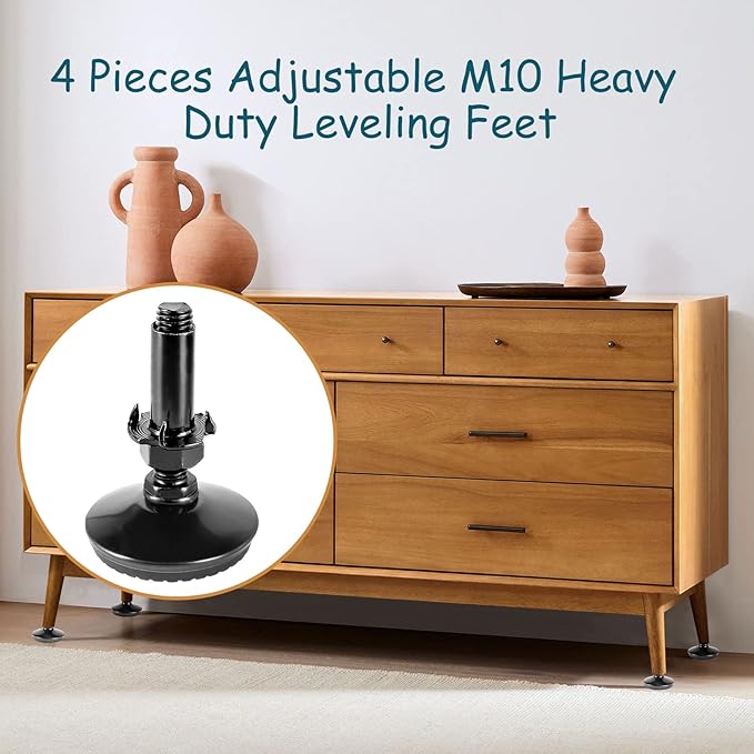 4 Set M10 Leveling Feet with 4-Pronged T Nut, Adjustable Leg Levelers Heavy - Image 5