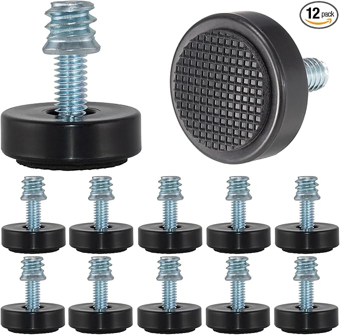M6 Adjustable Furniture Leveler, 12 Pack Rubber Leveling Feet Screws in Threaded by DIYfurniturerepairtools
