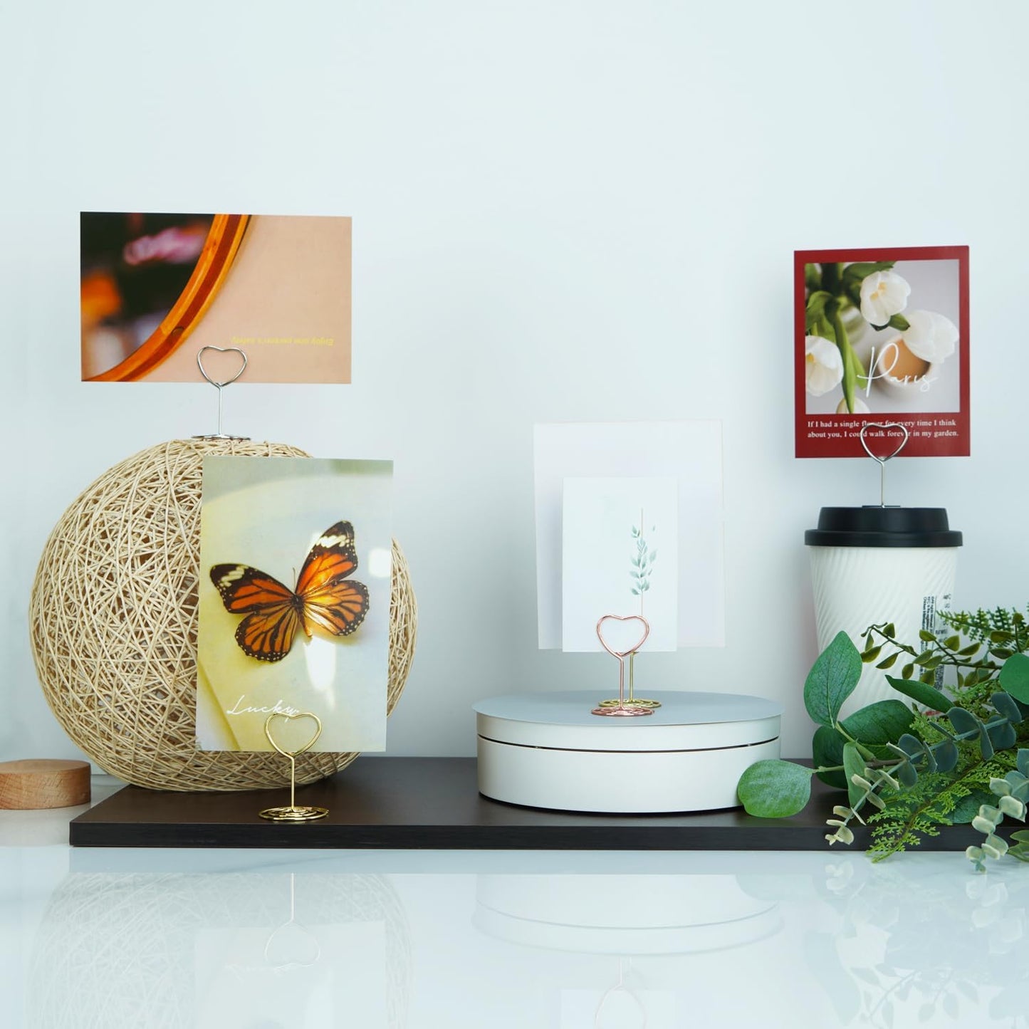 20pcs Mini Place Card Holders, Wire Table Picture Photo Holders with Heart Shaped Menu Memo Clips for Wedding Favors (Rose Gold)