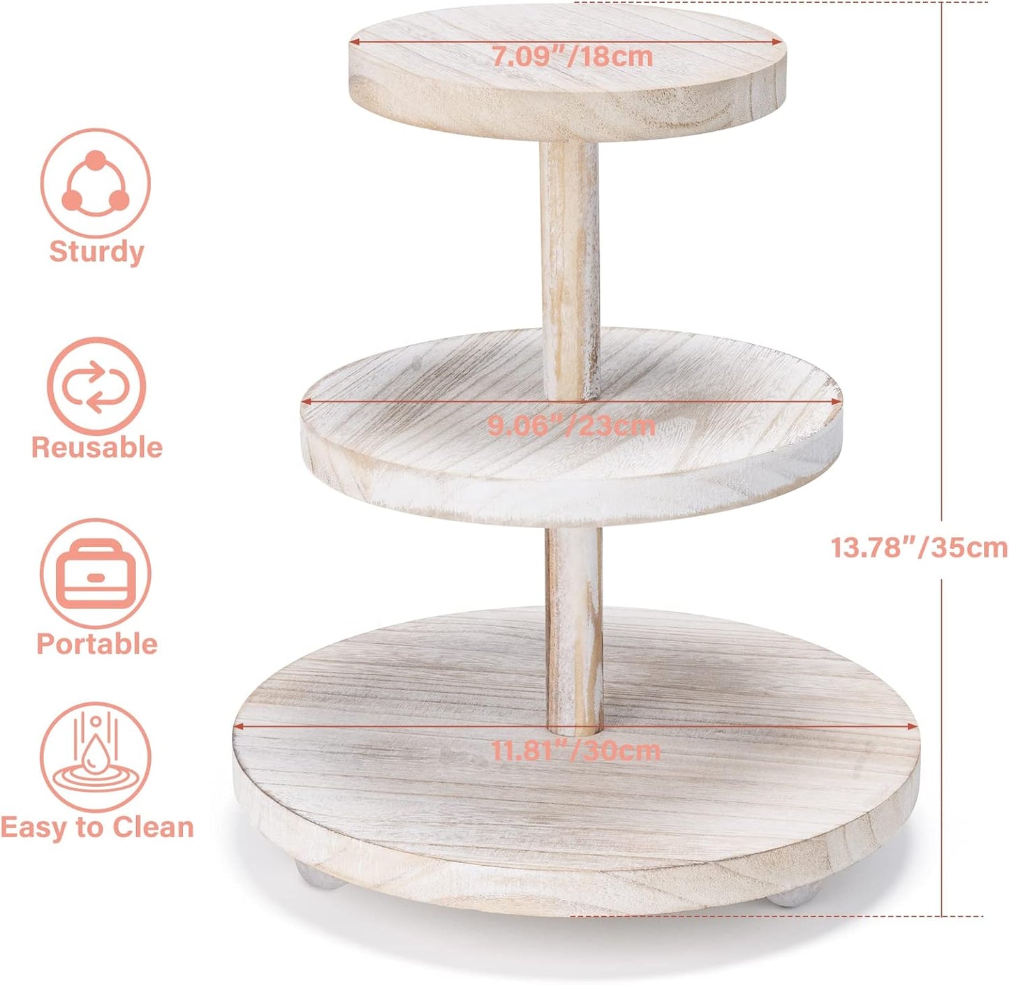 3 Tier Cupcake Stand Round,Wood Cake Stand with Tiered Tray Decor,Rustic Cake Stand for 24 Cupcakes,Cupcake Display for Home Tea Party, Birthday, Wedding, Farmhouse Decor