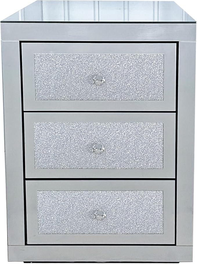 3-Drawer Mirrored Nightstand Bedside Table, Modern Mirrored End Side Table - Image 5