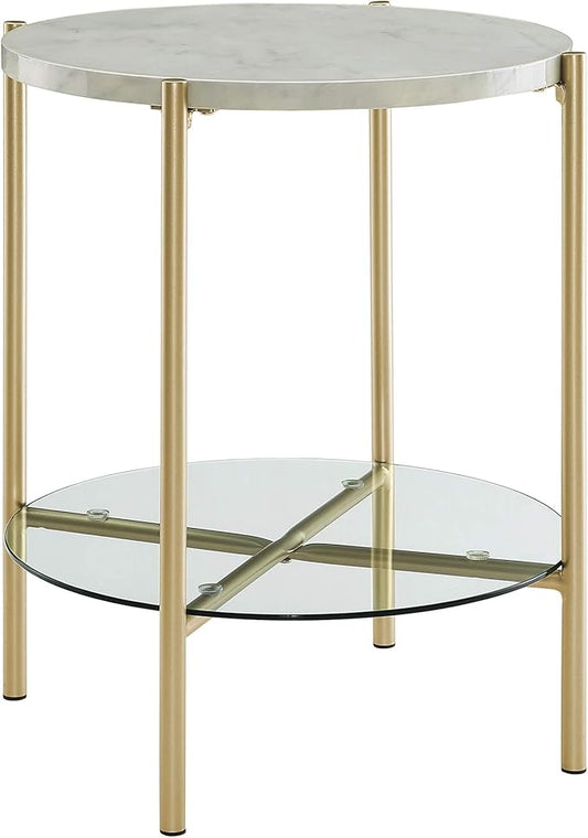 Walker Edison Blaine Mid Century Modern Marble and Glass Round Accent Table by WalkerEdison