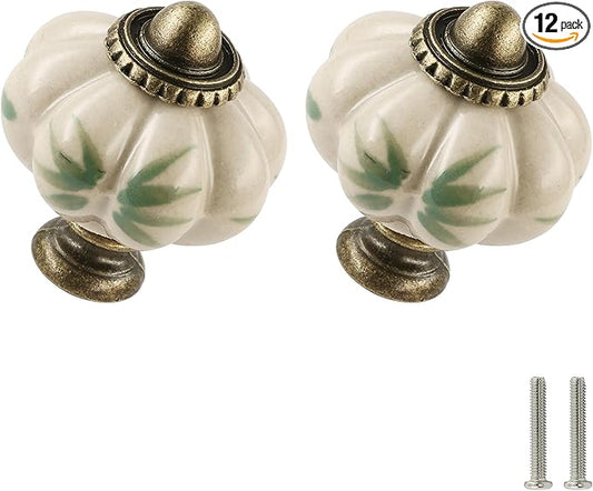Ivory Pumpkin Knobs 12 Pack Ceramic Cabinet Knobs Vintage Drawer Pulls by Zernmiarder