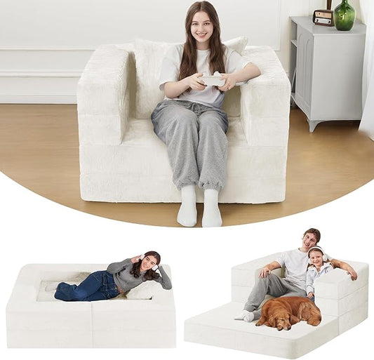 Futon Sofa Bed with Pillow, 3-in-1 Sleeper Sofa Bed with Removable Cover by Cansunna