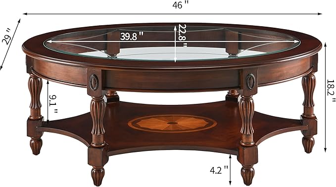 LEEMTORIG Oval Coffee Table for Living Room, Cherry Solid Wood - Image 2