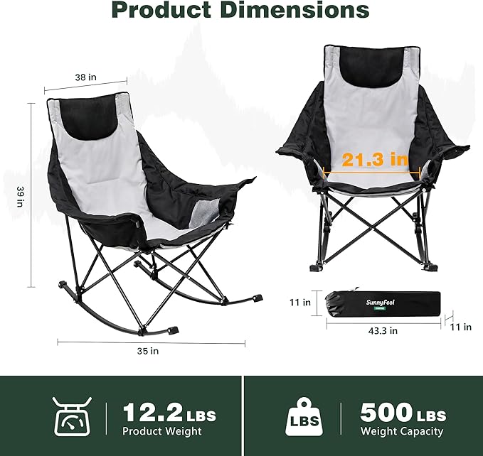 SUNNYFEEL Oversized Rocking Camping Chair 2 Pack, Fully Padded Patio Chair - Image 3
