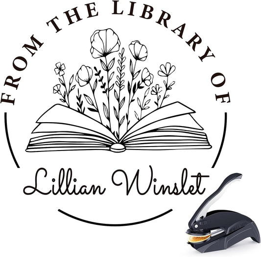 Embosser Stamp Custom - Book Stamp Personalized Gifts for Book Lovers, Readers, Home & Library Collections (Floral-05)