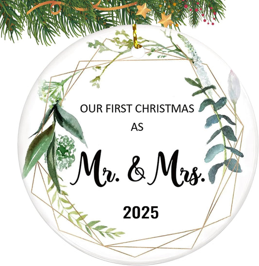 Wedding Gifts for Couples 2025, Our First Christmas Married Ornaments Ceramic, 1st Christmas as Mr Mrs, Bridal Shower Gift, Just Married Gifts, Newlywed Keepsake