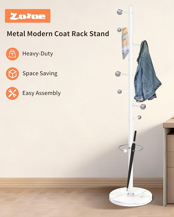 ZOZOE Metal Coat Rack Stand, Modern Coat Rack Freestanding - Image 6