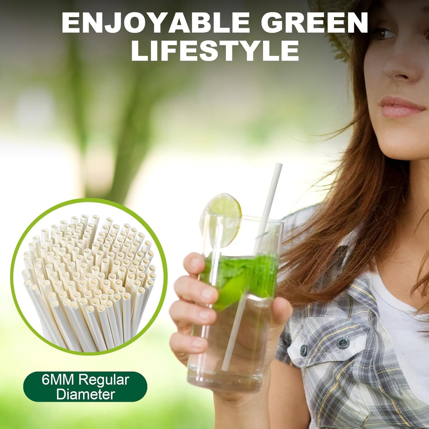 7.75 Inch Disposable Paper Drinking Straws Bulk Individually Wrapped, 0.24" Dia. (Plain White, 400 ct.) - Biodegradable and Compostable