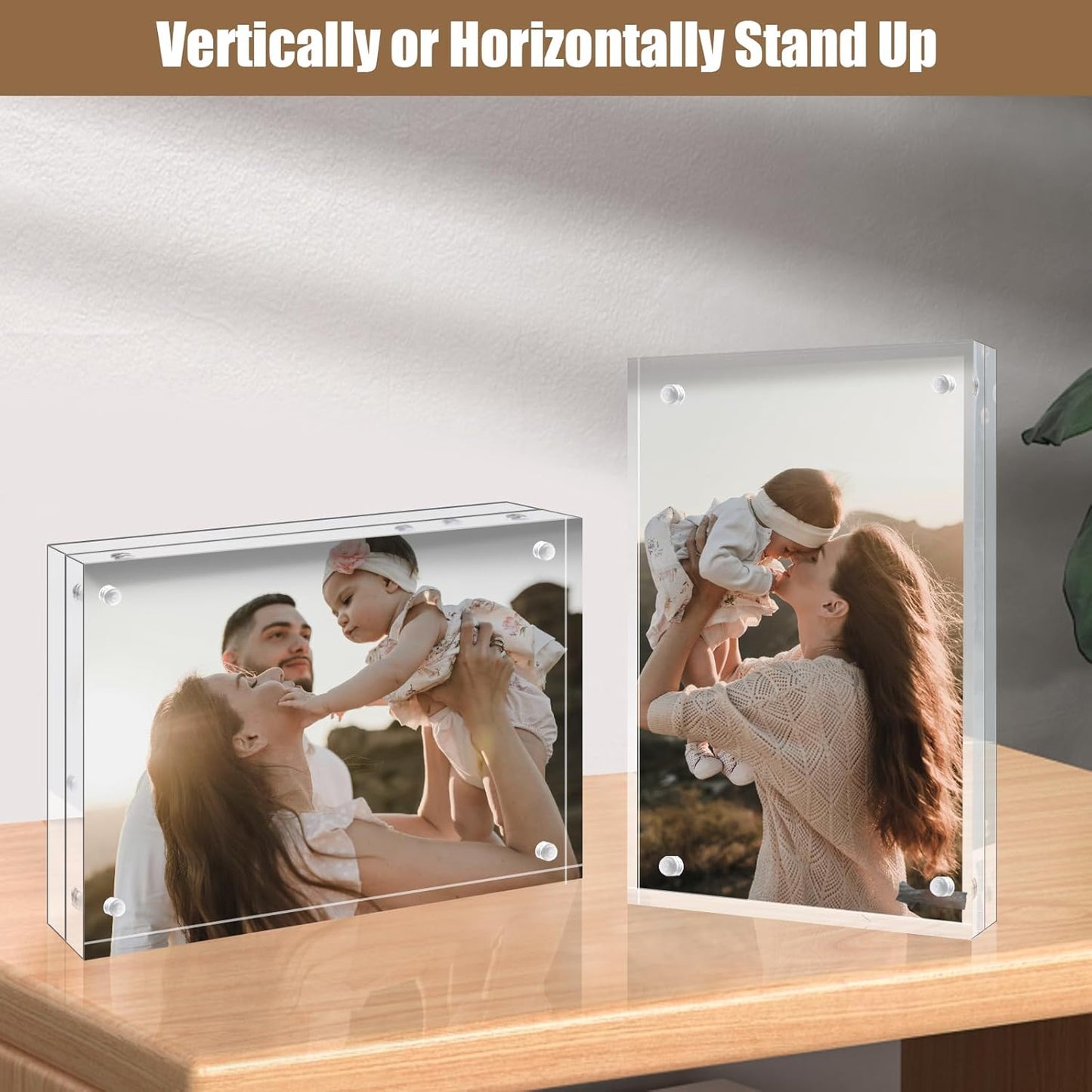 Egofine 6x8 Acrylic Frame, 20mm Thicker Frameless Clear Picture Frame, Double Sided Magnetic Picture Frame, Free Standing Desktop Display