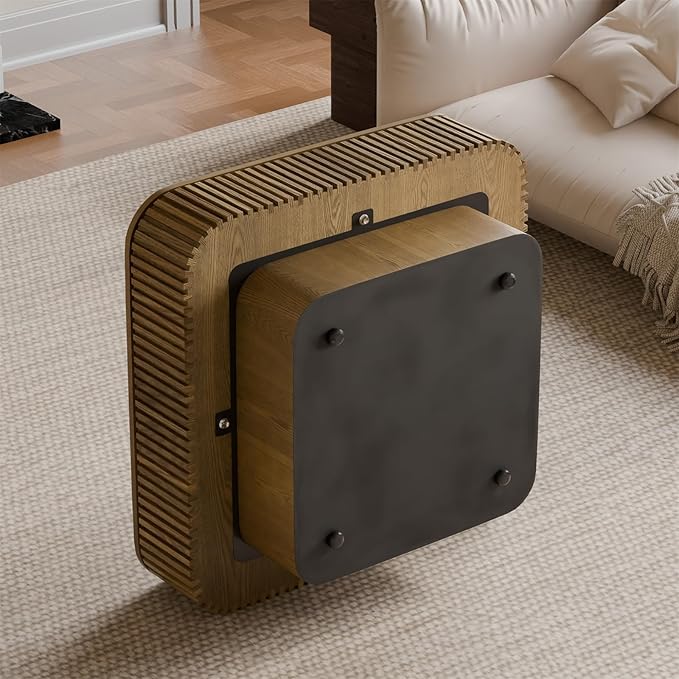 Square Coffee Table for Living Room, Fluted Drum Accent Tea Center Table - Image 6