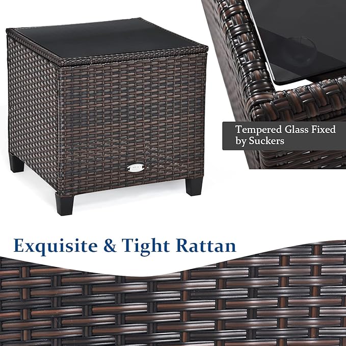 COSTWAY 3PCS Patio Furniture Set, PE Rattan Wicker Sofa w/Washable Cushion and - Image 8