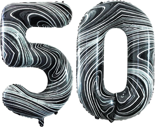 GOER Number 50 Balloons for 50th Birthday Party Decorations,42 Inch Jumbo Foil Helium Balloons for 50th Anniversary (Marble Black)