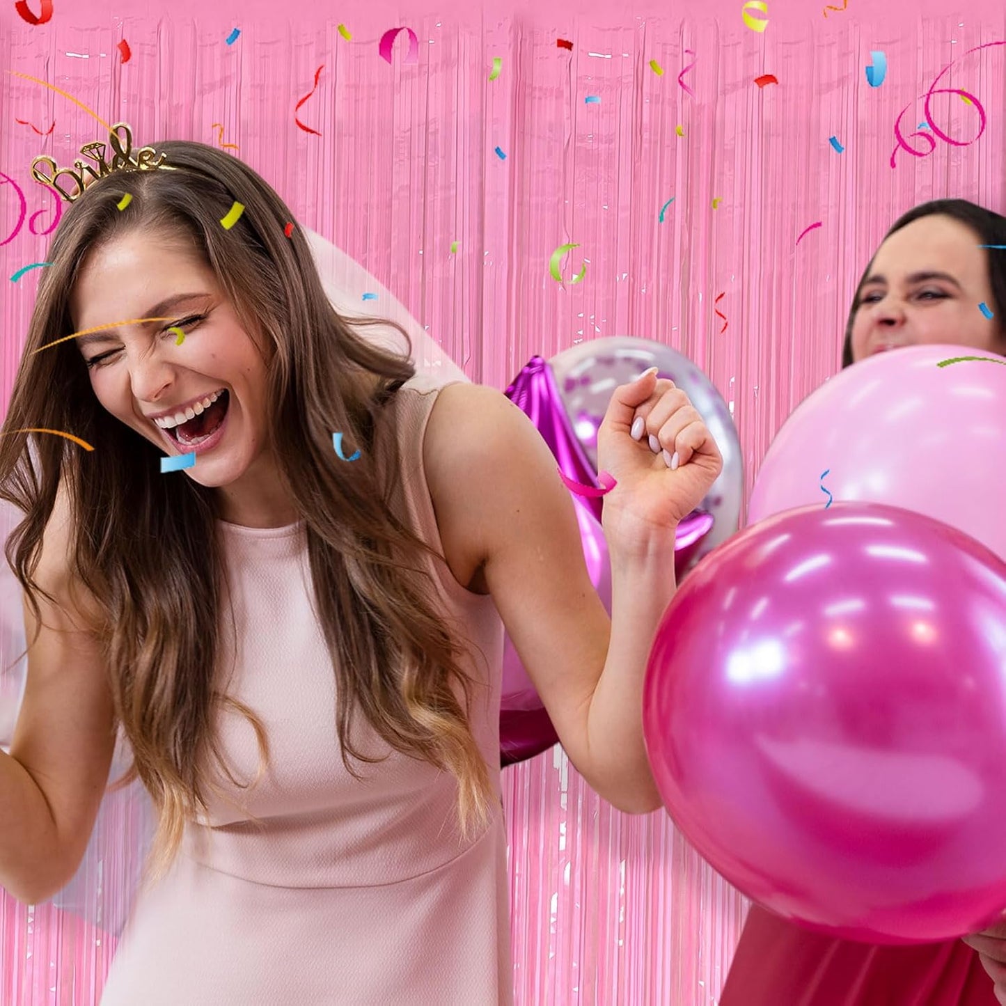 5 Pack Foil Curtain Pink Backdrop Streamers Metallic Tinsel Fringe Curtains Photo Booth Props for Birthday Wedding Engagement Bachelorette Christmas Holiday Celebration Party Decorations