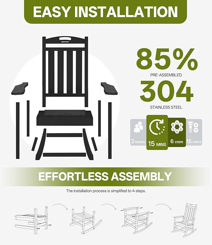 Outdoor Adirondack Rocking Chairs All-Weather HDPE Patio Rocker Chair - Image 7