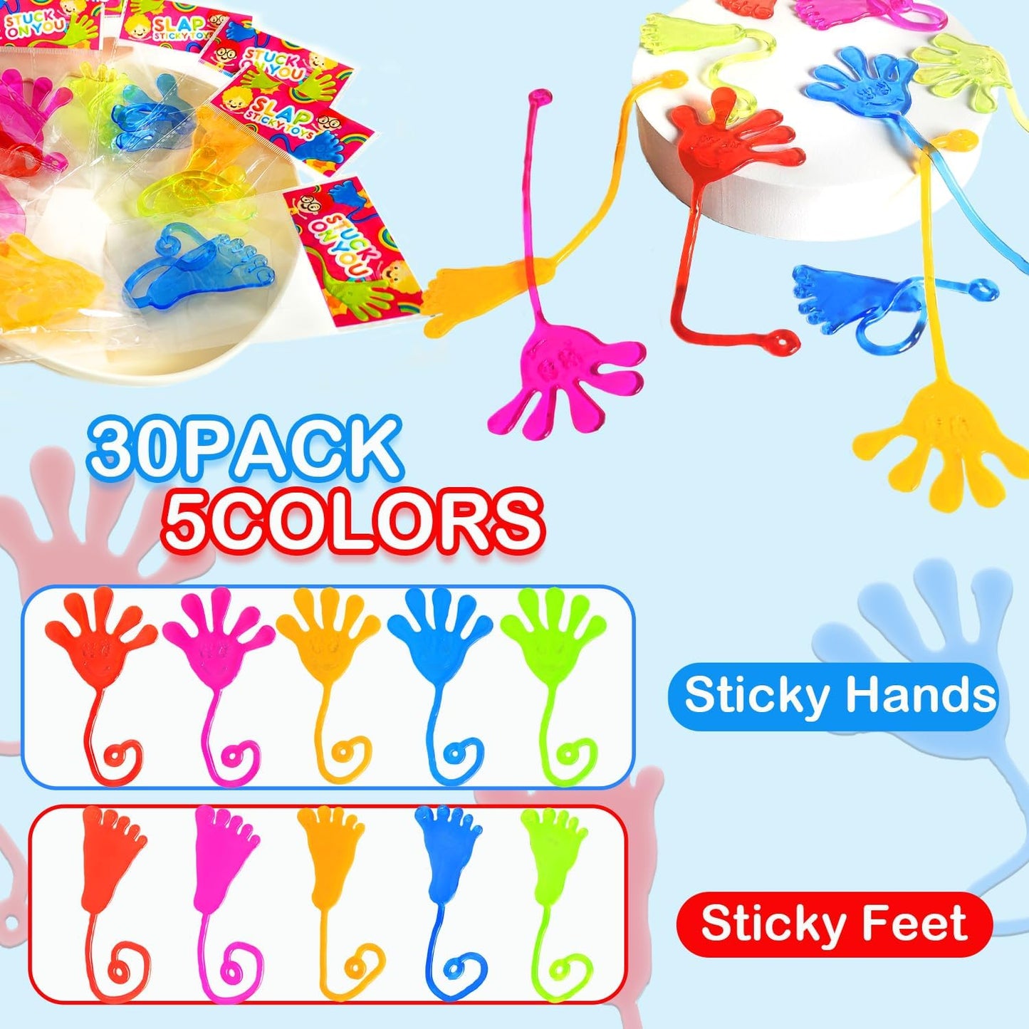 Halloween Party Favors Goodie Bag Stuffer Fillers for Kids (30 PCS), Large Sticky Hands & Feet for Birthday Pinata, Classroom Students Non Candy Treats Prizes Supplies Toy Gift for Toddlers Boys Girls